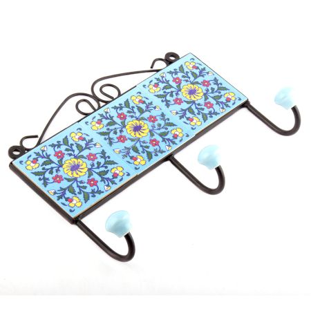 Turqoise And Yellow Wheel Flower Tiles Hooks